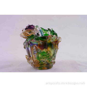 Crystal Glass Flower Artwork Liuli Colored Glaze Pate de verre